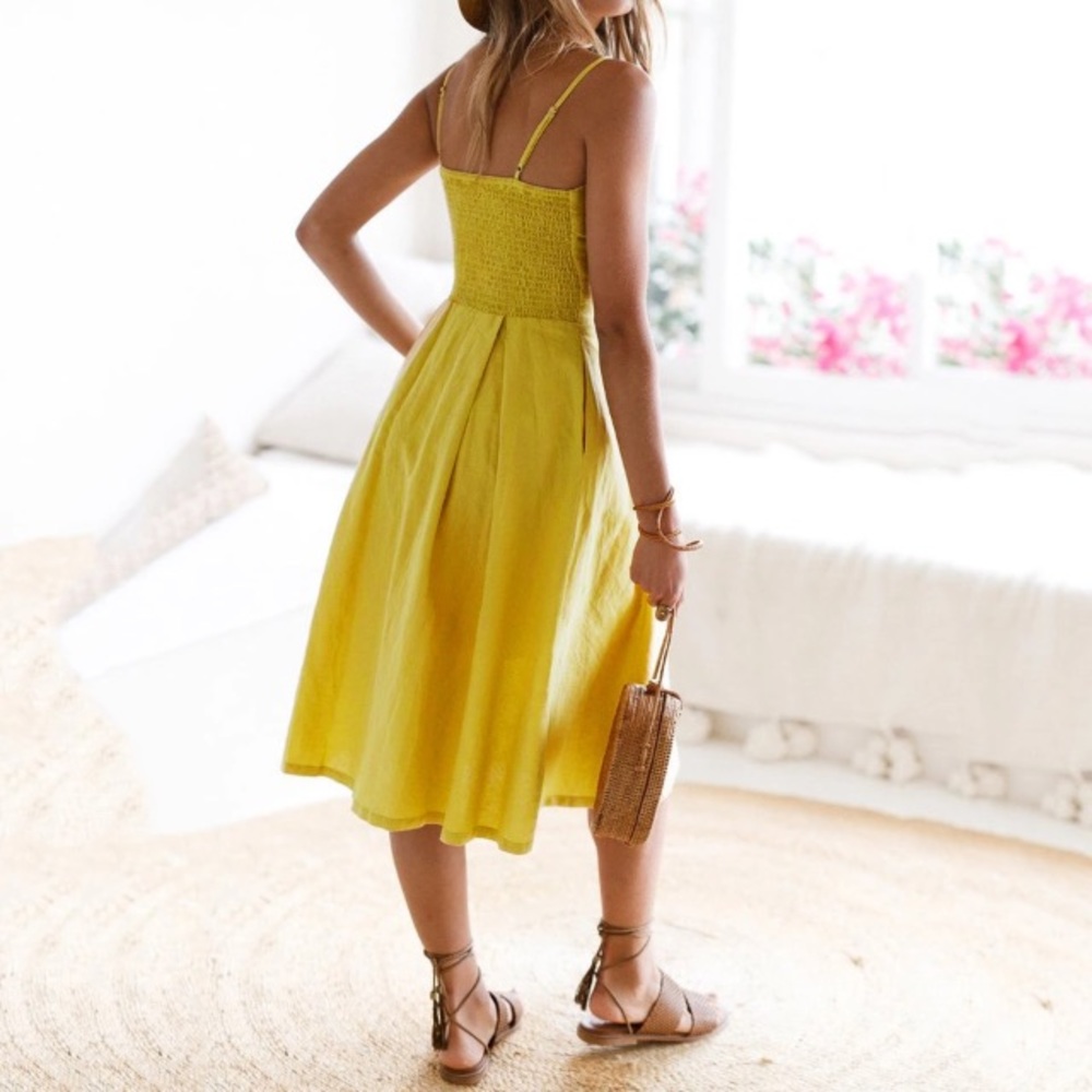 Yellow Mustard Knot Front Button Dress - Picture 3 of 8